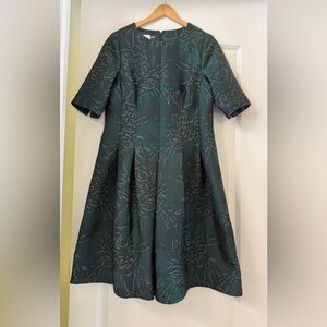 Teri Jon Dark Green Floral Midi Dress